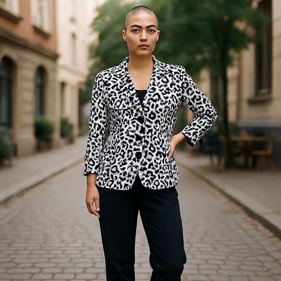 Linea Animal Print Cotton Blazer XL – 3/4 Sleeve Button Front Jacket Safari Chic - Picture 1 of 16